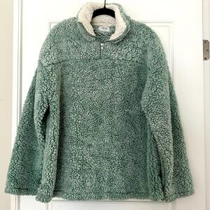 Quarter Zip Safe Green Sherpa Top - L